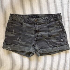 Sanctuary Olive Green Camo Roll-Cuff Women's Jean Shorts
